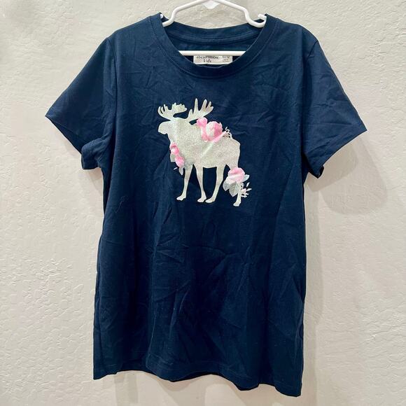 Abercrombie Kids Sparkly Moose Floral Short Sleeve Shirt - Picture 1 of 6